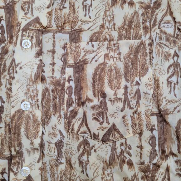 Vintage Native-American AOP Button Shirt Small 17x27 Brown - Picture 9 of 10